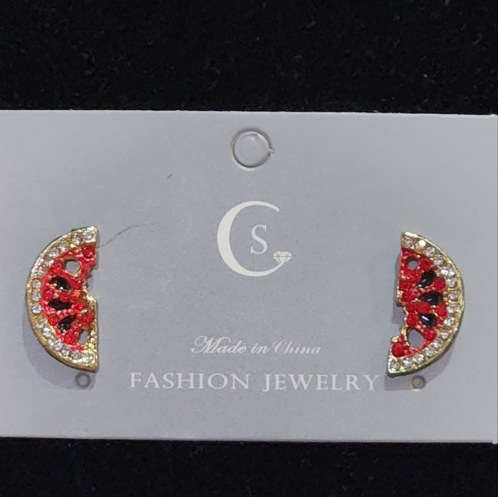 Fashion Jewelry Red and Gold Crescent Earrings